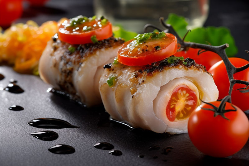canelon bacalao tomate olivada