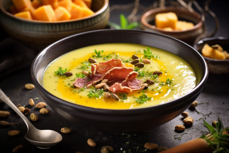 Cold melon soup with Iberian ham • Puchero MIX