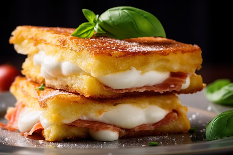 mozzarella and sweet ham in carrozza